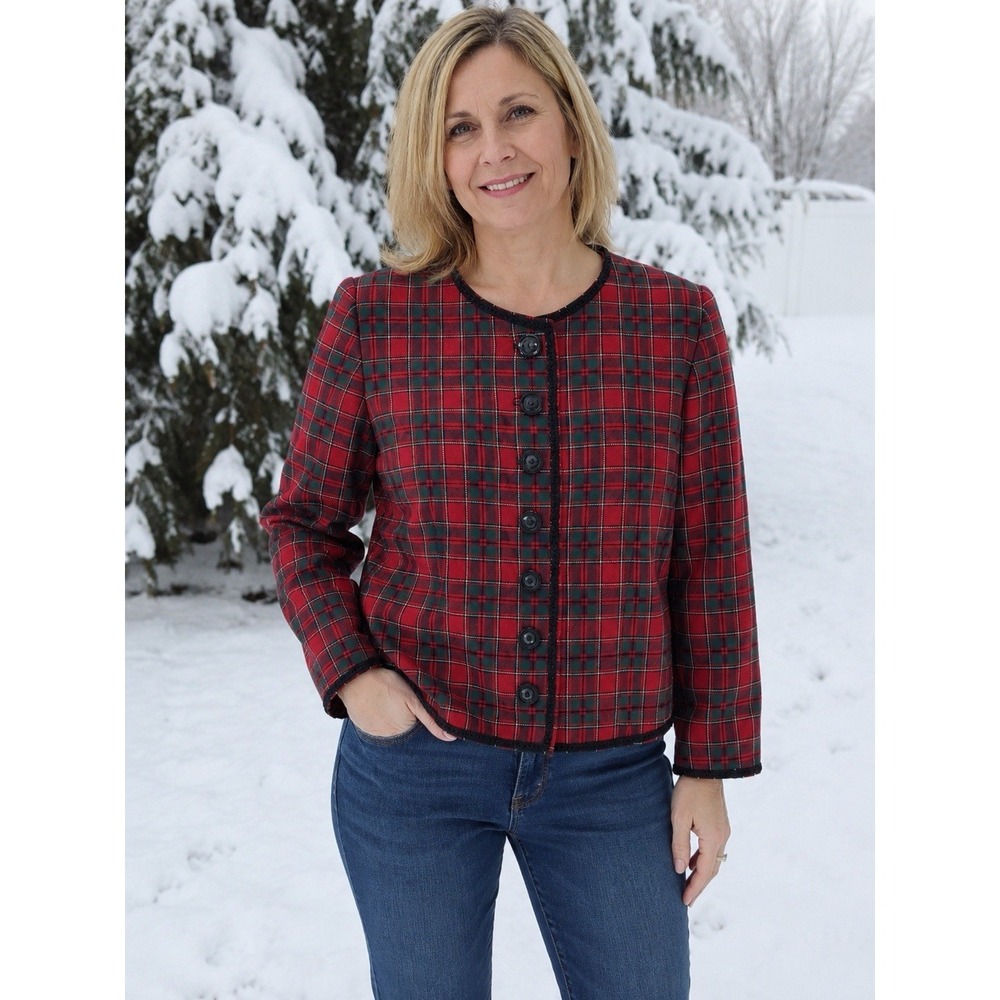 Vintage Pendleton Petite 12 Red Green Tartan Plaid 100% Wool Jacket Made USA